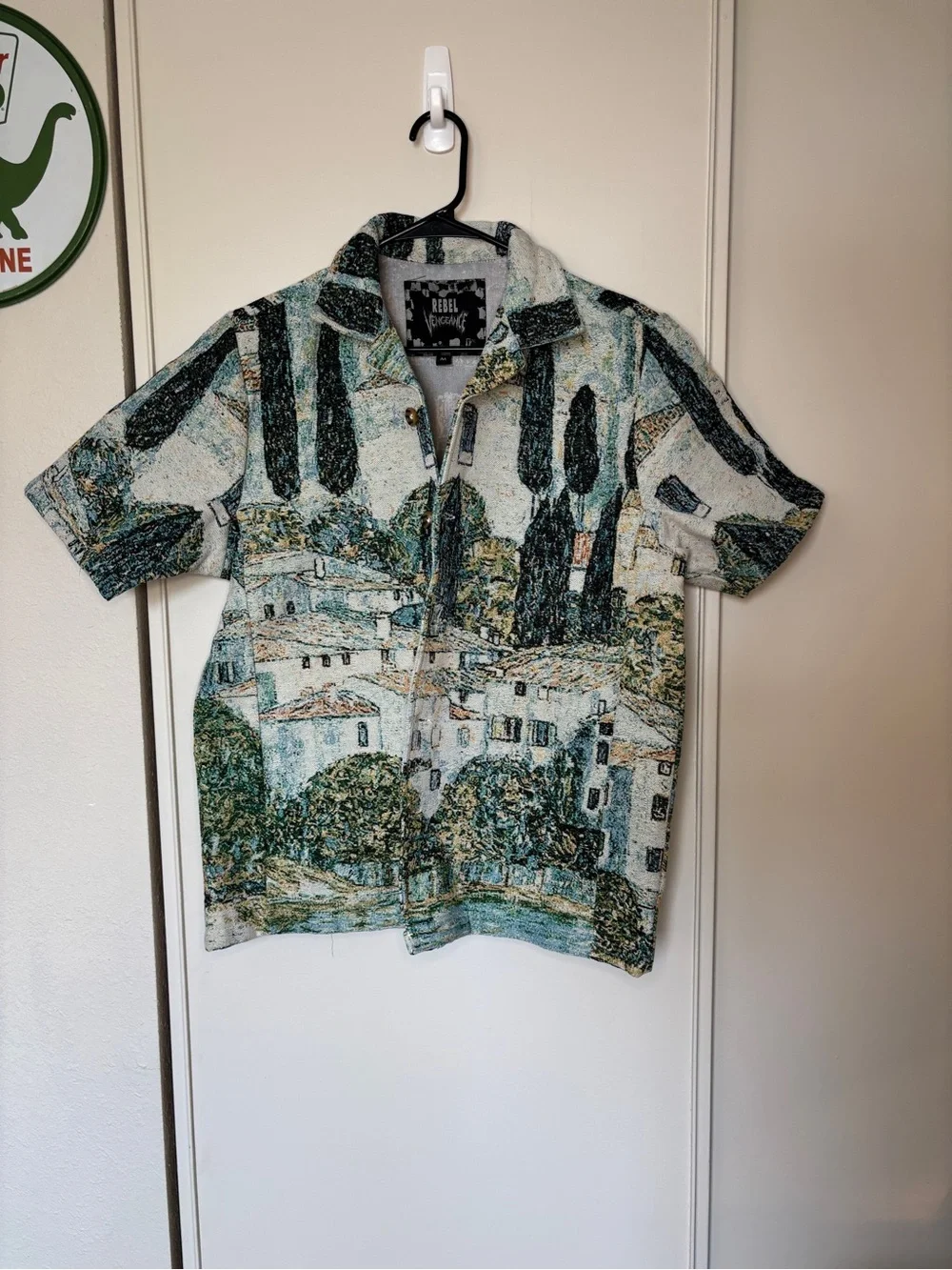 Rebel Vengeance Medium Unisex Green Landscape Art Print Button Up Shirt - Picture 3 of 4